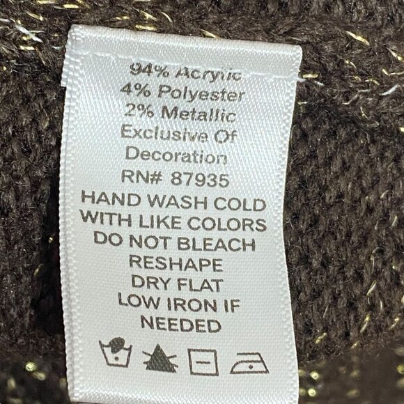 Susan Graver Cardigan Large Womens Sweater Brown Gold Metallic Knit Sequins - Picture 9 of 9